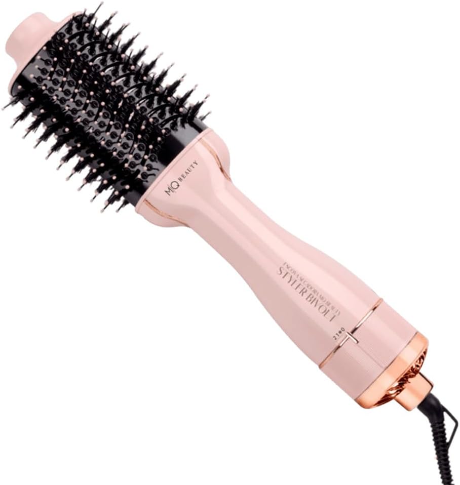 MQ HAIR - Escova Secadora e Modeladora de Cabelo Profissional Beauty Styler - Revestimento Black Ceramic, Controle de Frizz, Tecnologia Ion - Cabo 2 Metros, 3 Níveis de Temperatura - 1300W, 110V Rosa