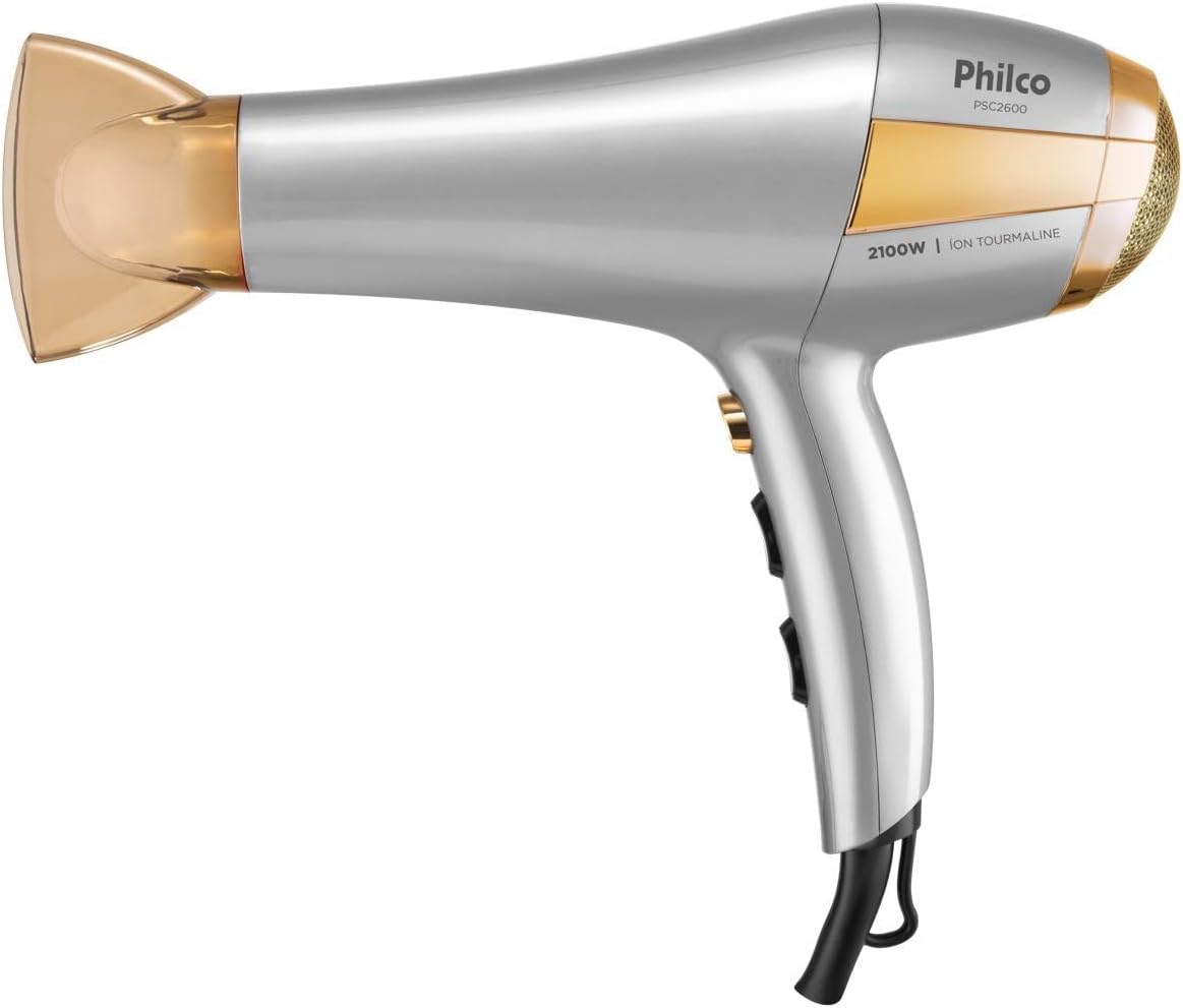 Secador de Cabelos Philco Íons Tourmaline PSC2600 2100W Prata com Dourado 220V