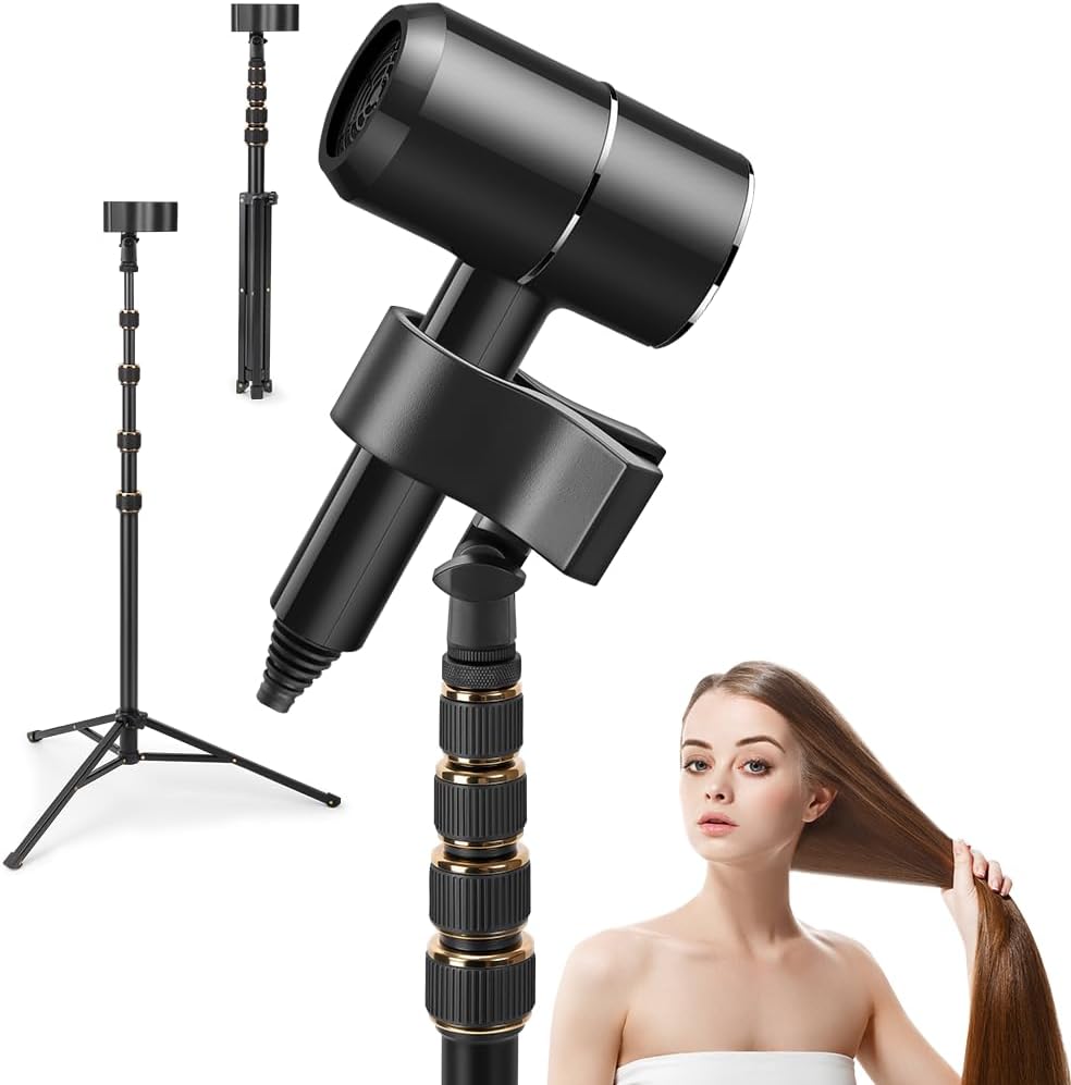 Suporte Secador, Preto, 60 - 200 cm, Giratorio Salao Chao Regulavel Cabeleireiro Ajustavel, 180°, Suporte para Secador de Cabelo, Flexivel Giratorio Bancada Ajustavel, Secador de Cabelo Não Incluído